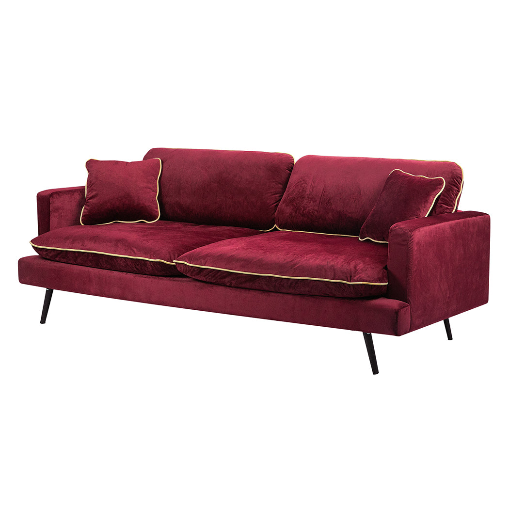 Levede Velvet Sofa Armchair 3 Seater Couch Red 210cm Wide-1919892835323219968