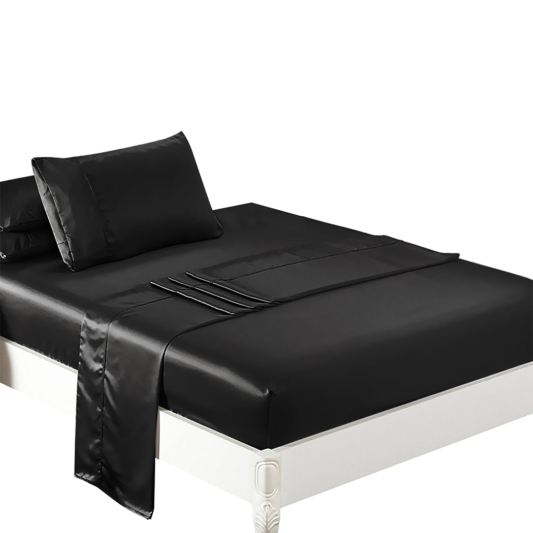 DreamZ Silky Satin Sheets Fitted Flat Single Black-1954802914715373568