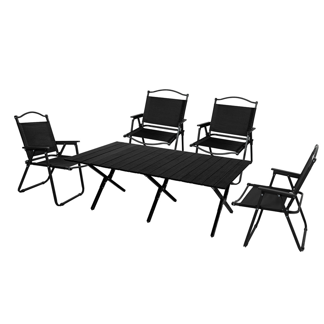 Levede Folding Camping Table Chair Set Black-1954802886345101312