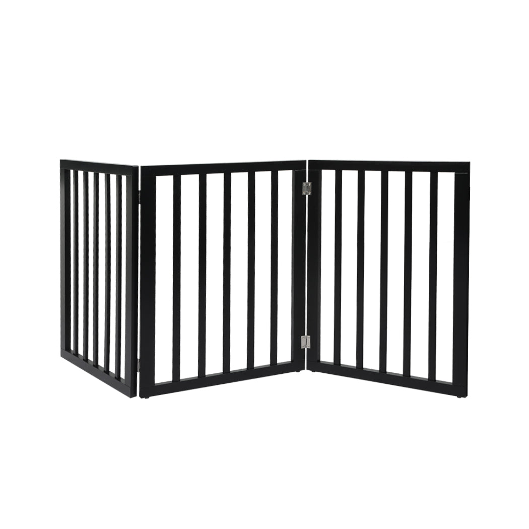 PaWz 3 Panels Wooden Pet Gate Dog Fence Black 139CM-1954802528155734016