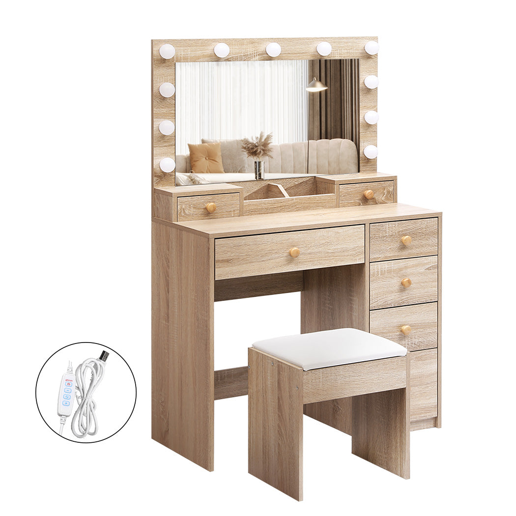 Levede Dressing Table Stool Set Oak-1954802443070083072
