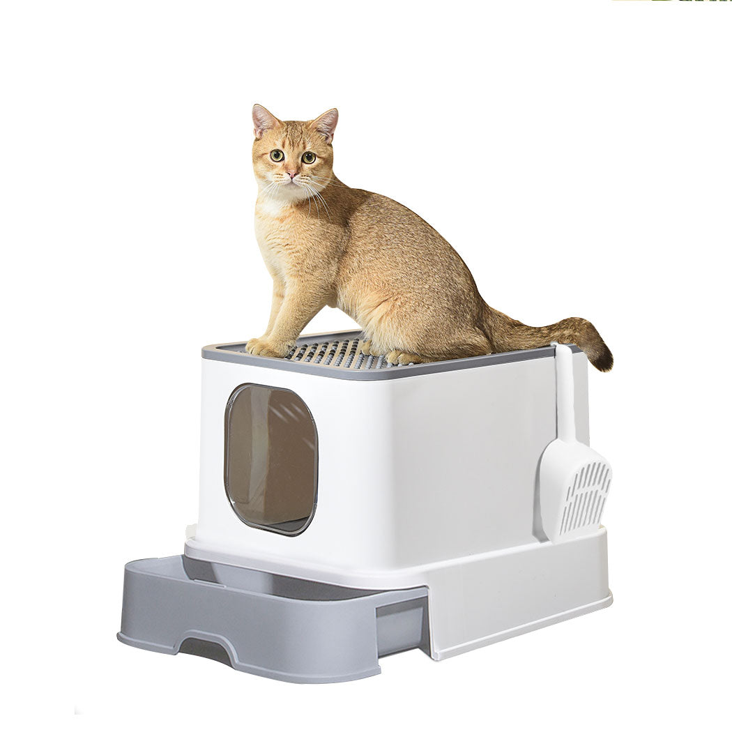PaWz Cat Litter Box Fully Enclosed Kitty Grey-1954802512418705408