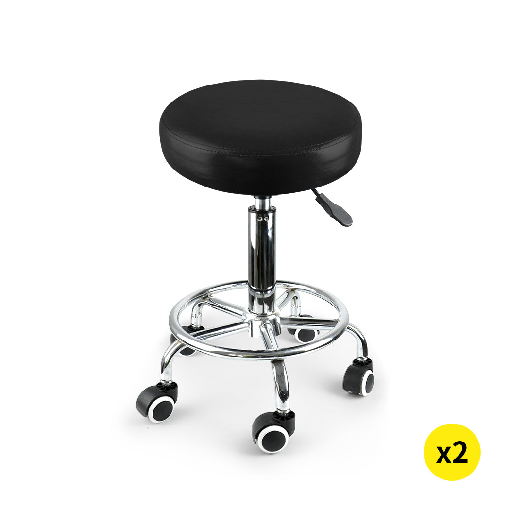 2x Levede Swivel Salon Barstool Hairdressing Black-1954802613006503936
