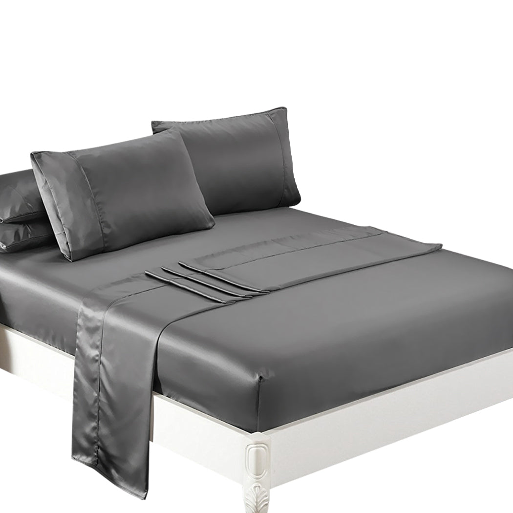 DreamZ Silky Satin Sheets Fitted Flat Queen Grey Dark Grey-1910113196128210944