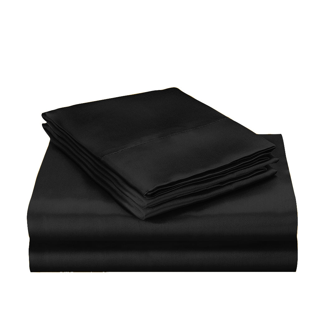 DreamZ Silky Satin Quilt Cover Set Bedspread Black Super King-1910113199211024384
