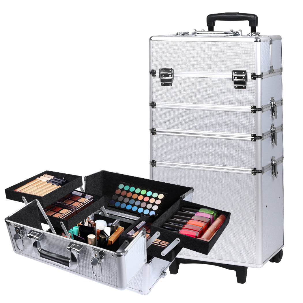7 in 1 Rolling Makeup Case Professional Silver-1919892938922528768