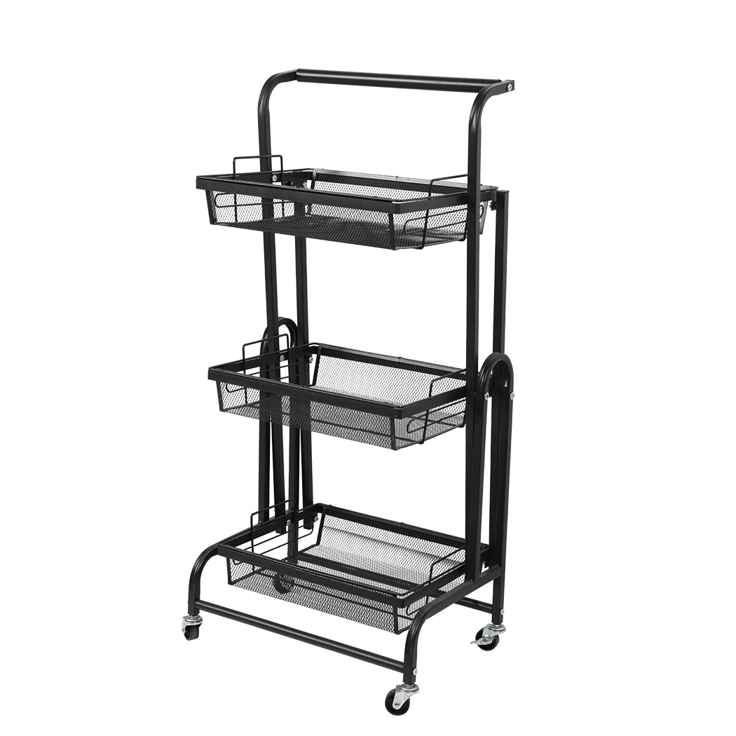 Levede 3 Tier Kitchen Trolley Cart Swivel Black Colour-1954802798449266688