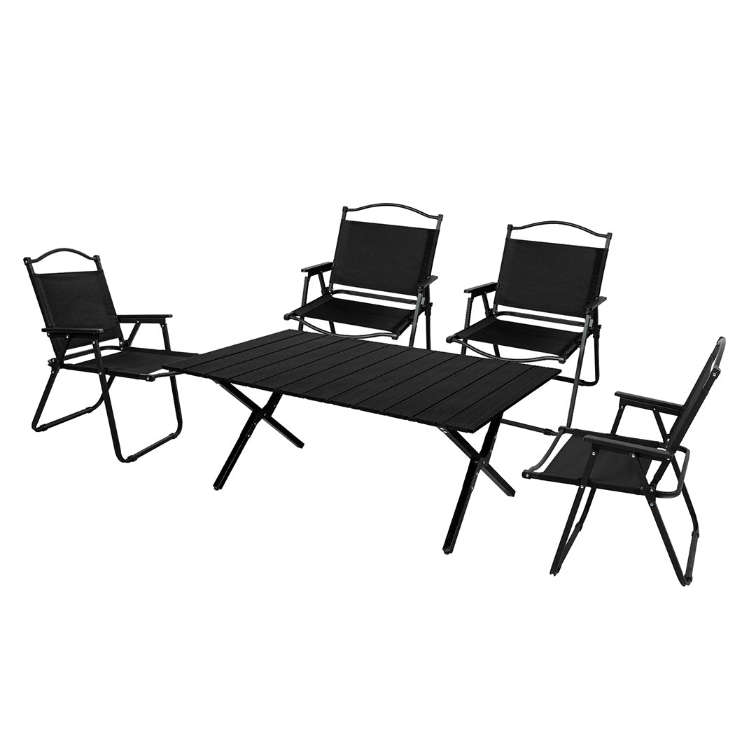 Levede Folding Camping Table Chair Set Black-1954802885980196864
