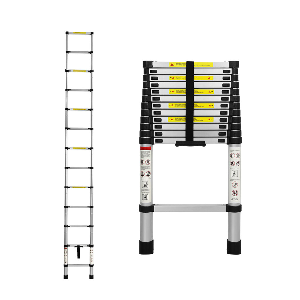 Traderight Multipurpose Ladder Telescopic 3.8M Silver 3.8 Meter-1954802734758760448