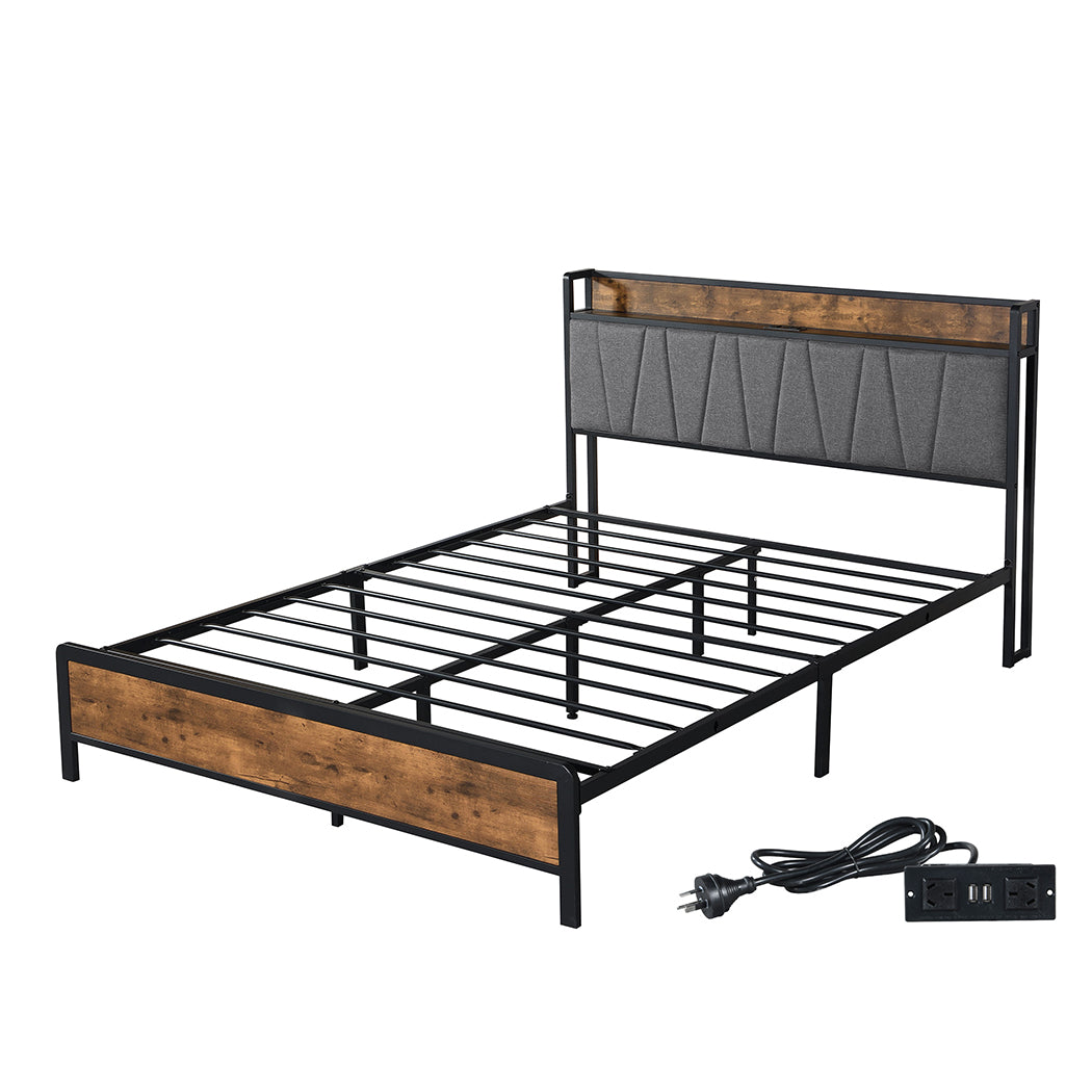 Levede Double Bed Frame Tufted Headboard USB Charge-1954802376699416576