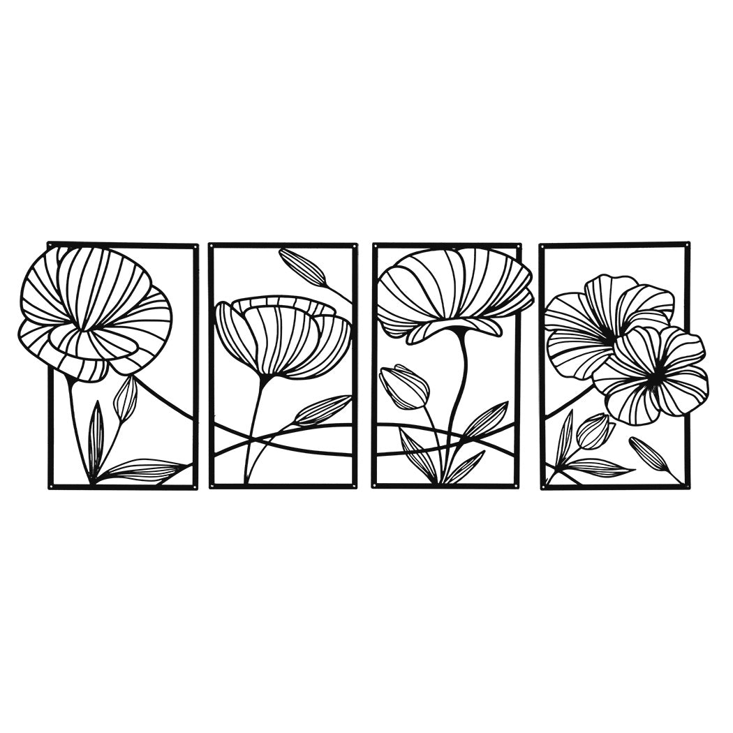 Yezi Metal Wall Art 4Pcs Floral Minimalist Line Decor-1954802471260000256