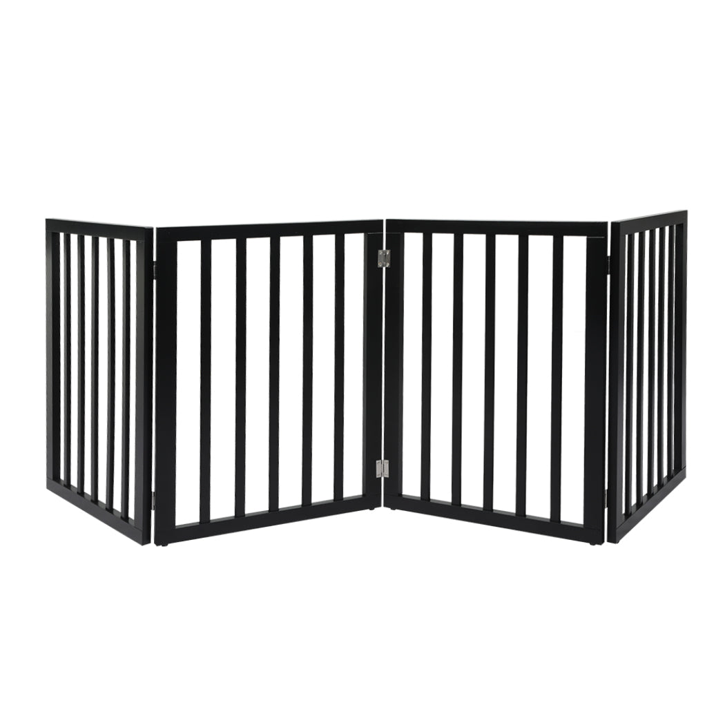 PaWz 4 Panels Wooden Pet Gate Dog Fence Black 600x 3MM-1954802528872960000