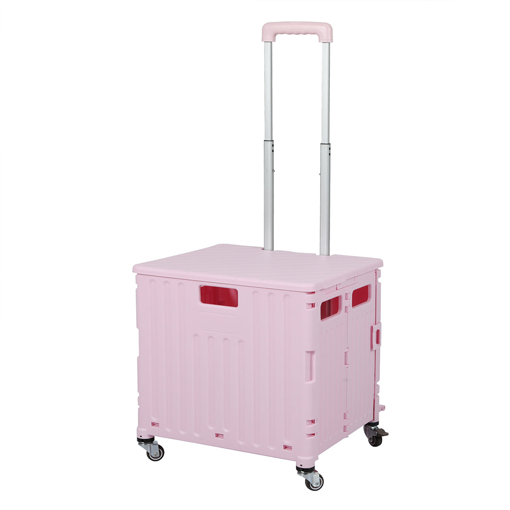 Folding Shopping Trolley Cart Portable Pink-1954802609982410752