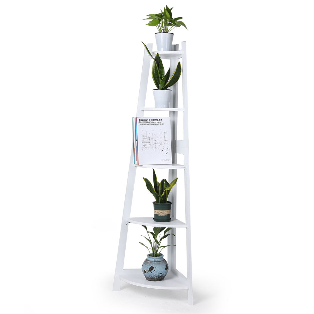 Levede 5 Tier Corner Shelf Wooden Storage White-1954802946059407360
