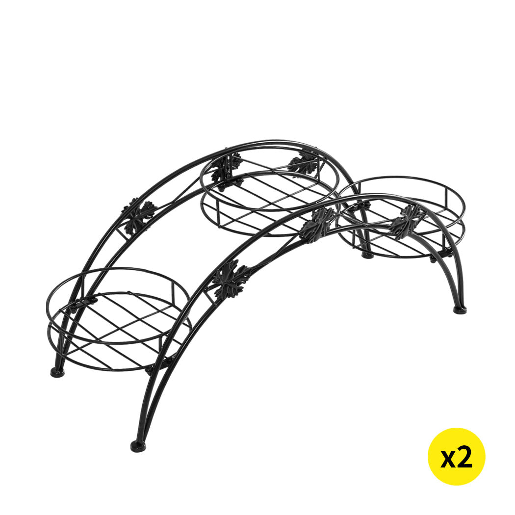 2X Plant Stand Outdoor Indoor Metal Black-1954802660171452416