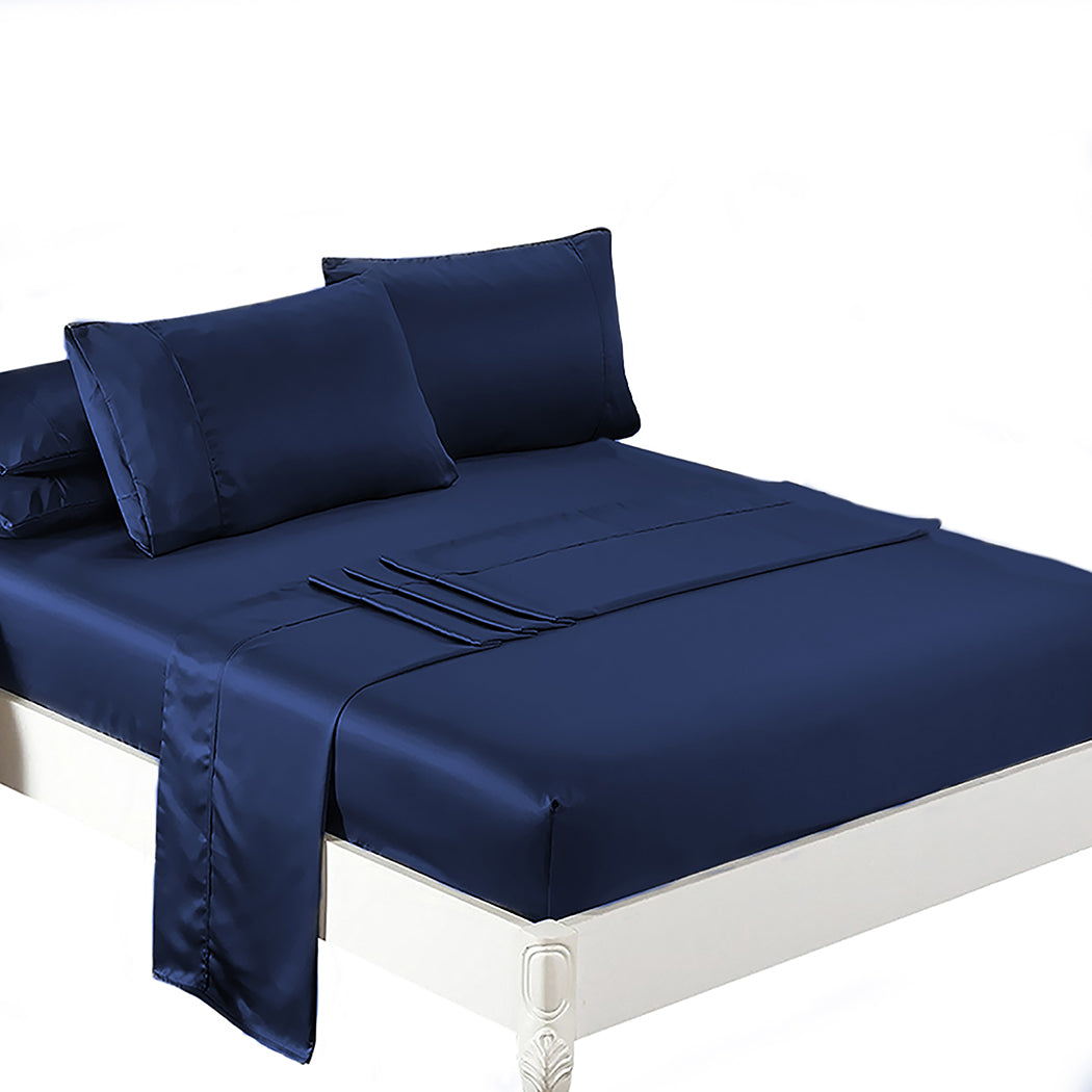 DreamZ Silky Satin Sheets Fitted King Blue-1954802913859735552