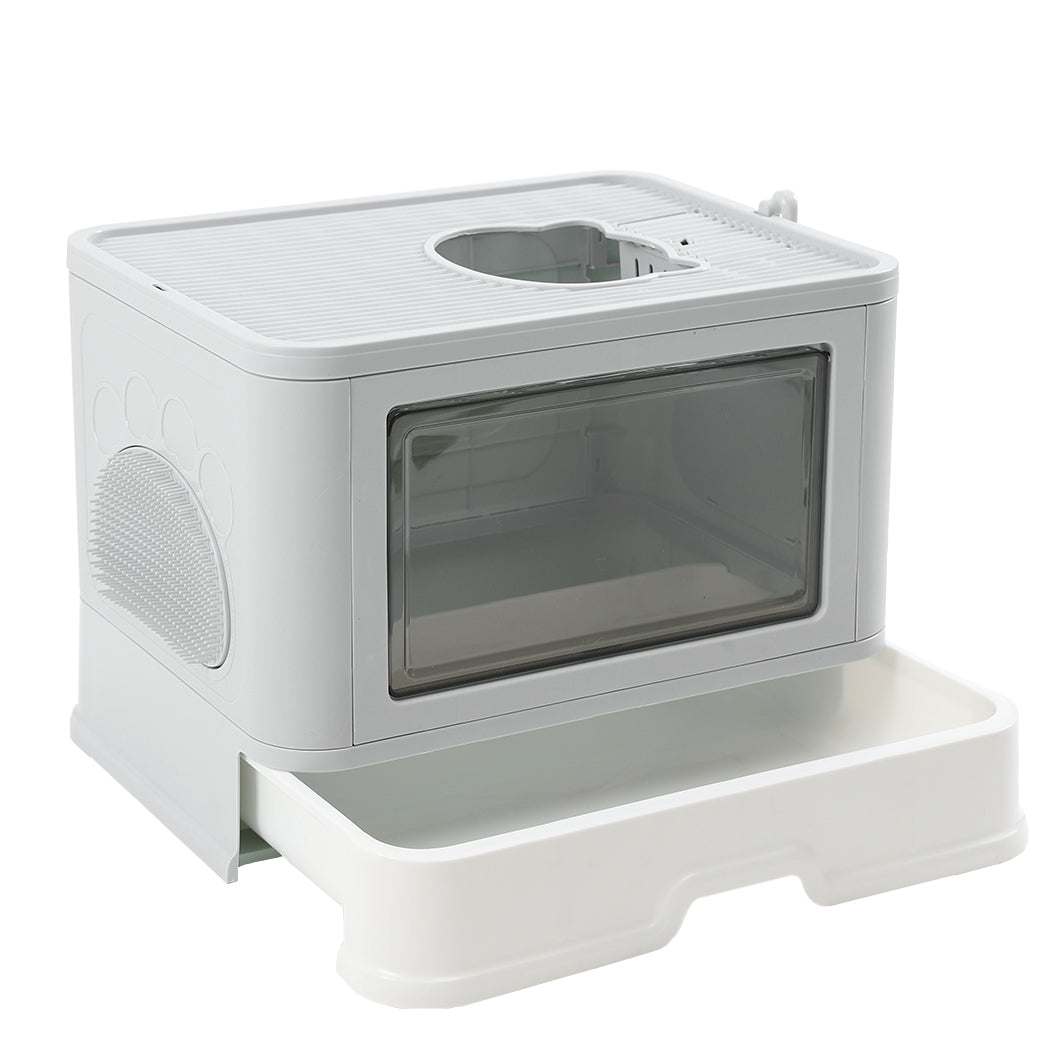 PaWz Foldable Cat Litter Box Tray Enclosed Grey-1954802553015373824