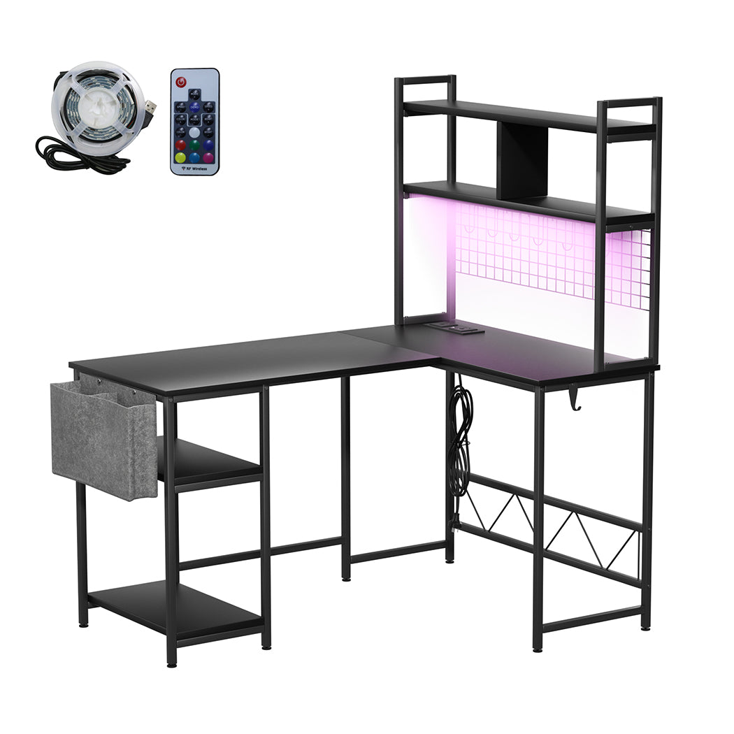 Levede L Shaped Gaming Desk with LED Lights Black-1973193573763518464