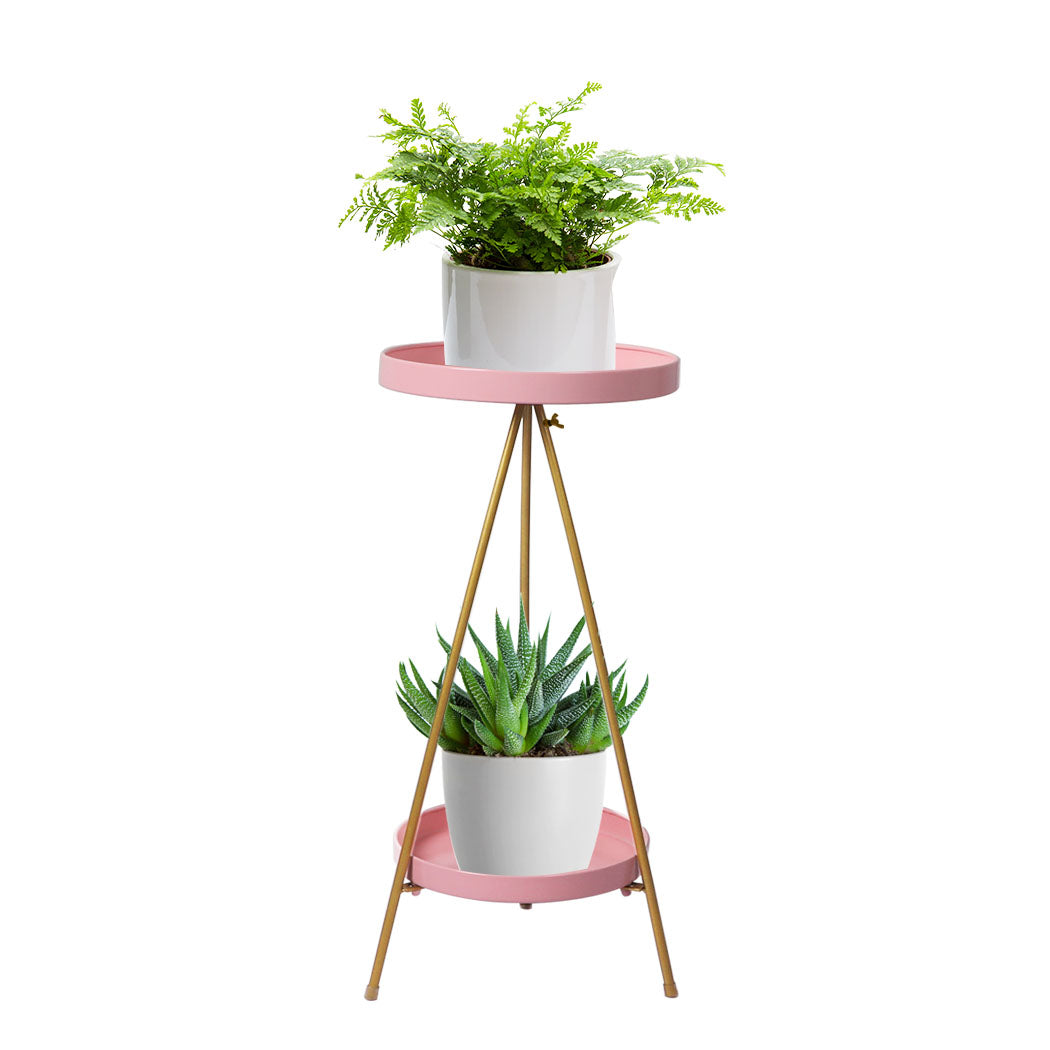 Levede Plant Stand 2 Tiers Outdoor Indoor Pink Gold Medium-1954802669092737024