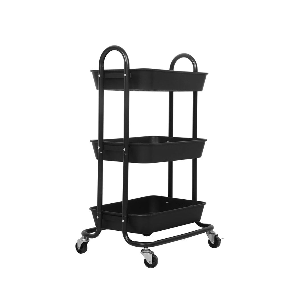 Levede 3 Tiers Kitchen Storage Trolley Black-1954802729629126657