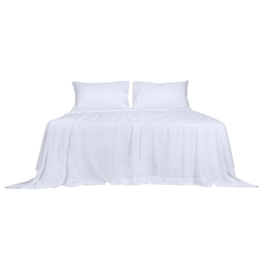 Dreamz 4pcs Double Size 100% Bamboo Bed Sheet Set in White Colour-1954802919341690881