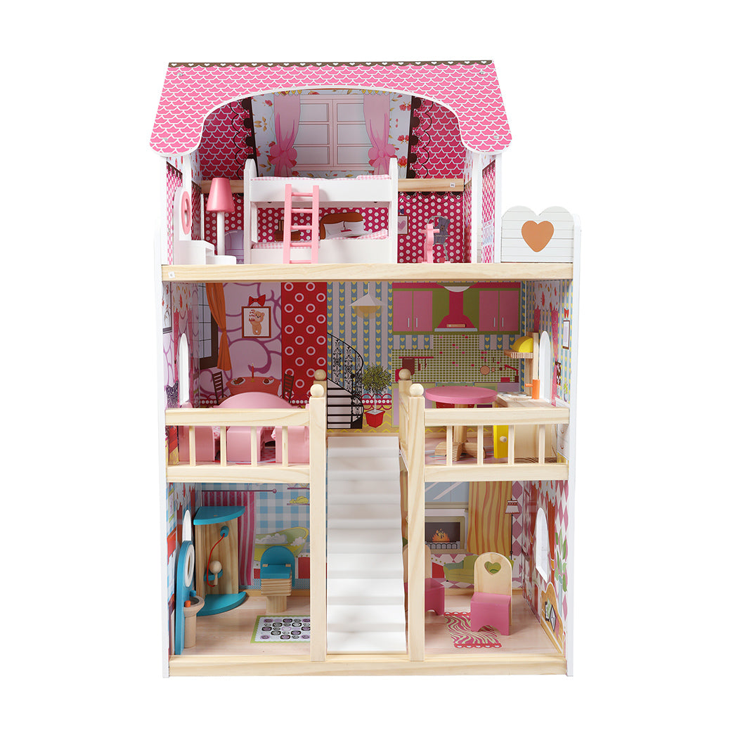 Bopeep Wooden Doll House 3 Floor Kids Girl Dollhouse Full Furniture Pink 90cm-1910113165274910721