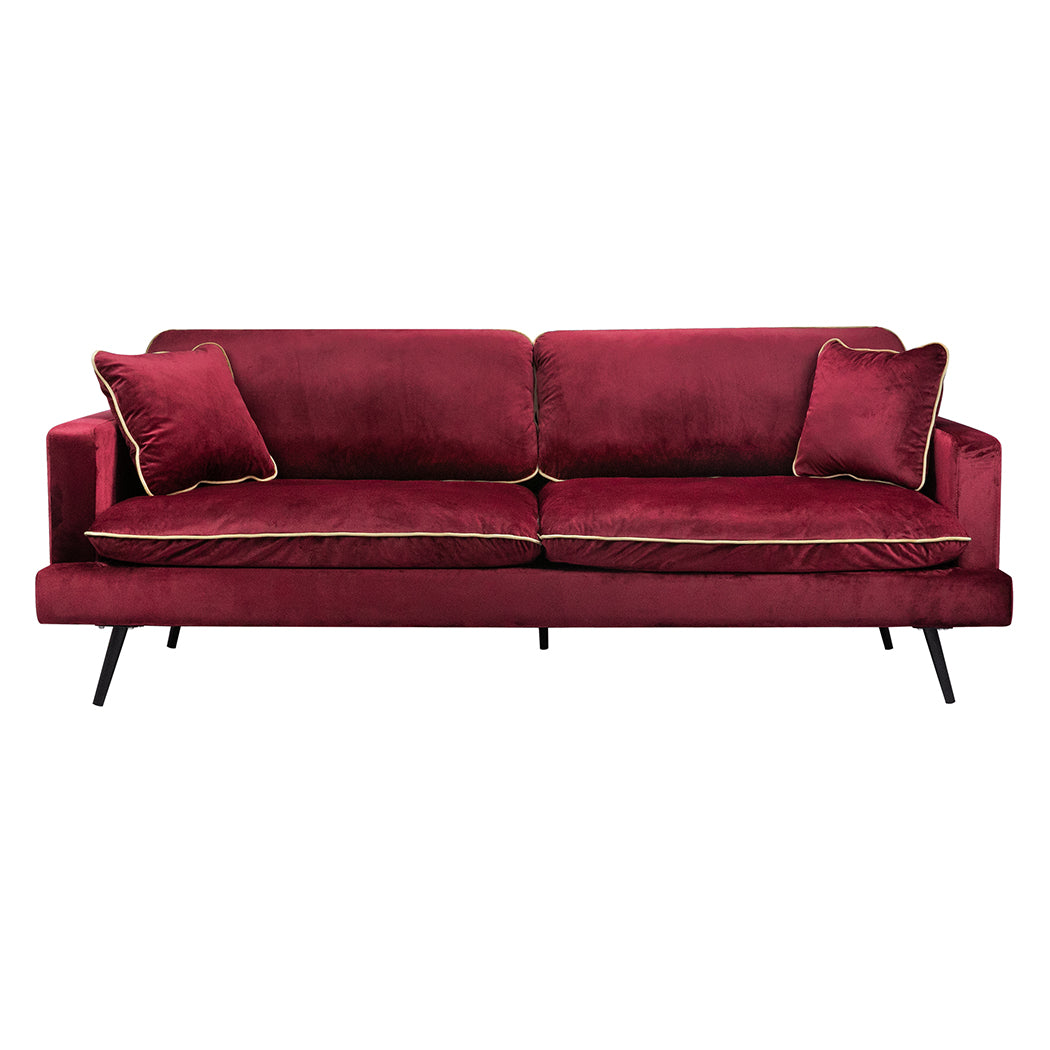 Levede Velvet Sofa Armchair 3 Seater Couch Red 210cm Wide-1919892835323219969