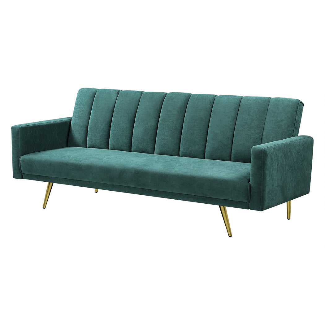 Levede Sofa Bed Convertible Velvet Lounge Recliner Couch Sleeper 3 Seater Green-1954802342541004801