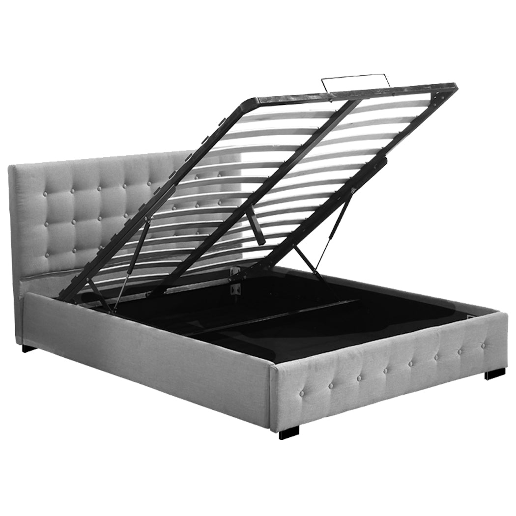 Levede Queen Bed Frame Fabric Tufted Grey-1954802923259170817