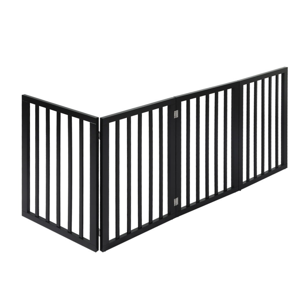 PaWz 4 Panels Wooden Pet Gate Dog Fence Black 600x 3MM-1954802528872960001