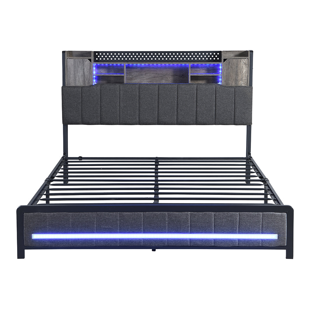 Levede Double Bed Frame with Storage Headboard RGB LED-1954802449730637825