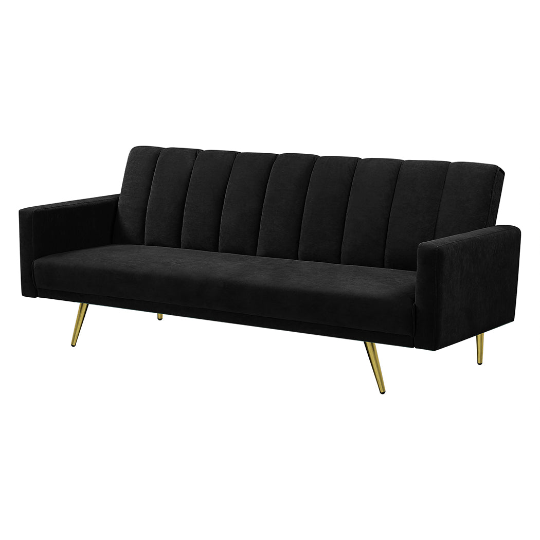 Levede Sofa Bed Convertible Velvet Lounge Recliner Couch Sleeper 3 Seater Black-1954802342197071873