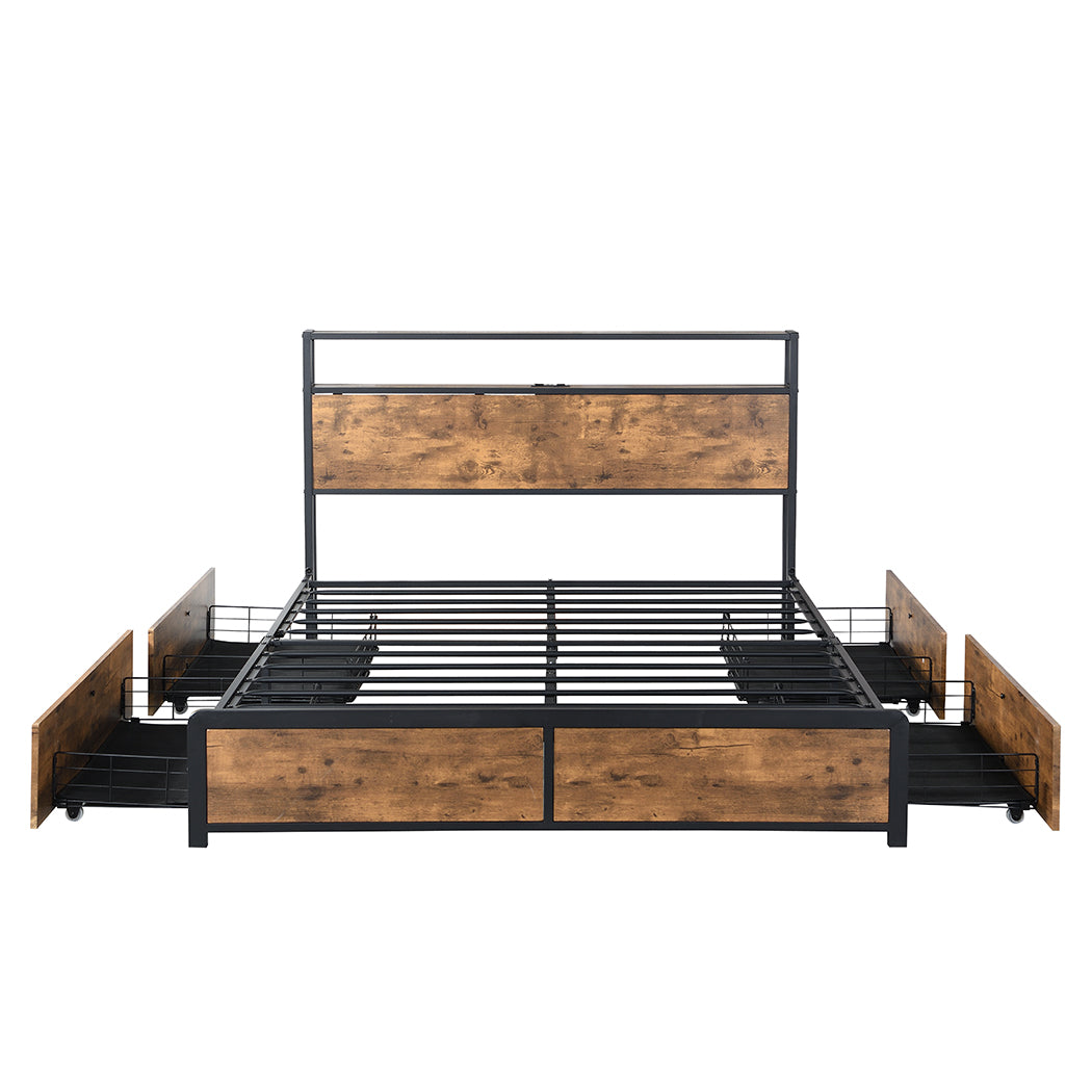 Levede Queen Bed Frame RGB LED 4 Drawers USB-1954802934869004289