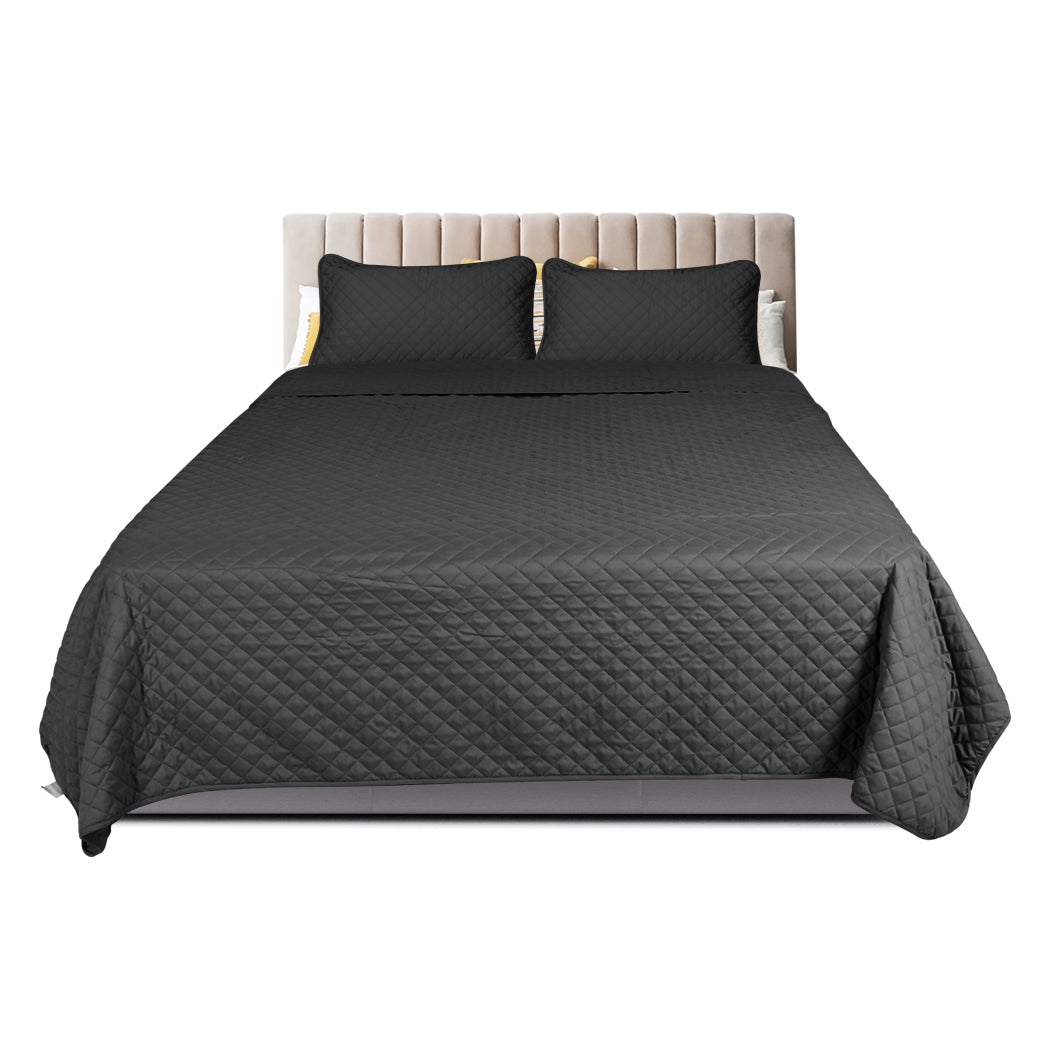 DreamZ Bedspread Coverlet Set Quilted Dark Grey King-1910113306115444737