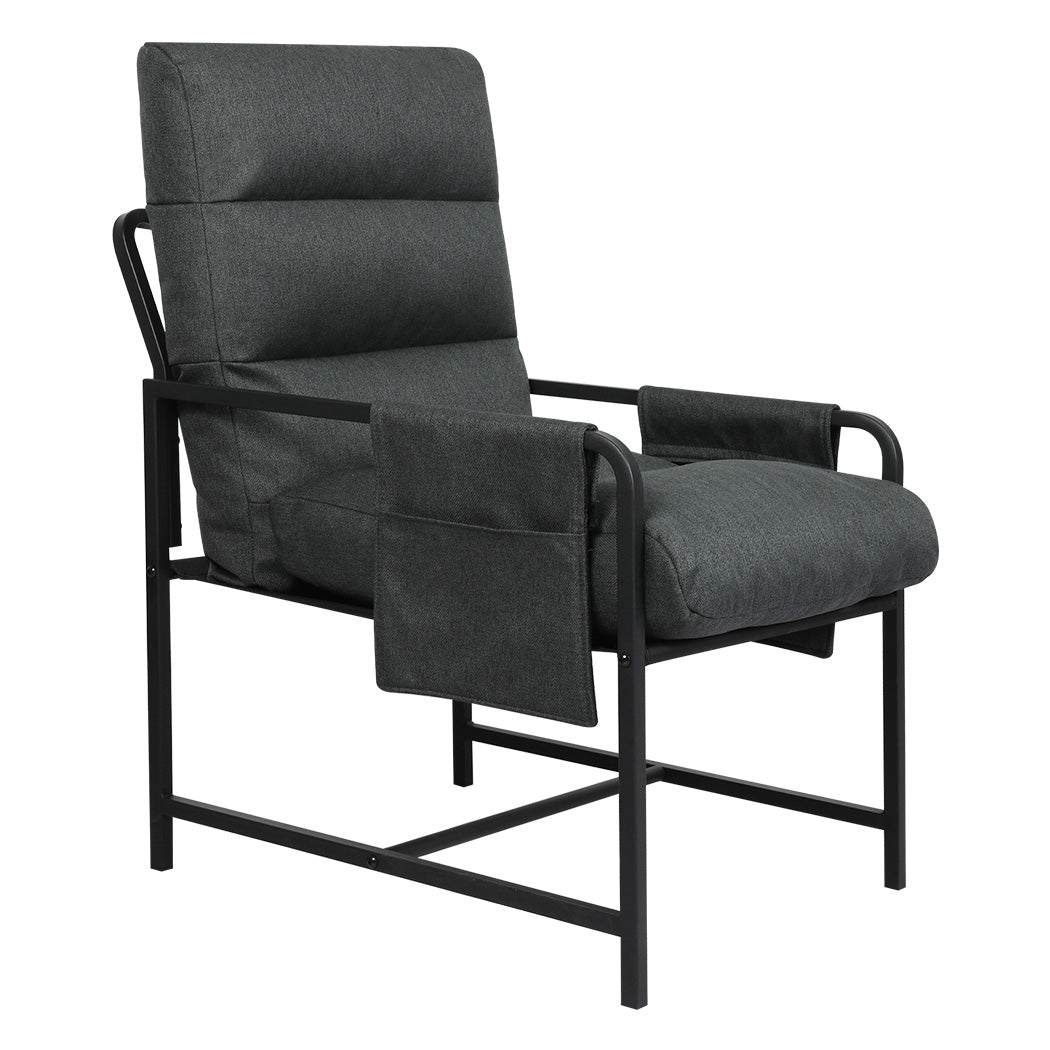 Levede Metal Framed Lounge Chair Linen in Dark Grey-1954802470328864769