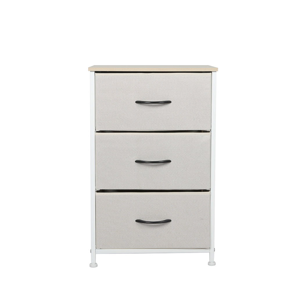 Levede Chest of 3 Drawers Bedside Table Beige-1954802983418073089