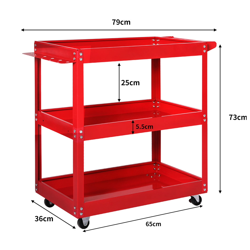 Traderight 3-Tier Tool Cart Trolley Red-1954802742618886146