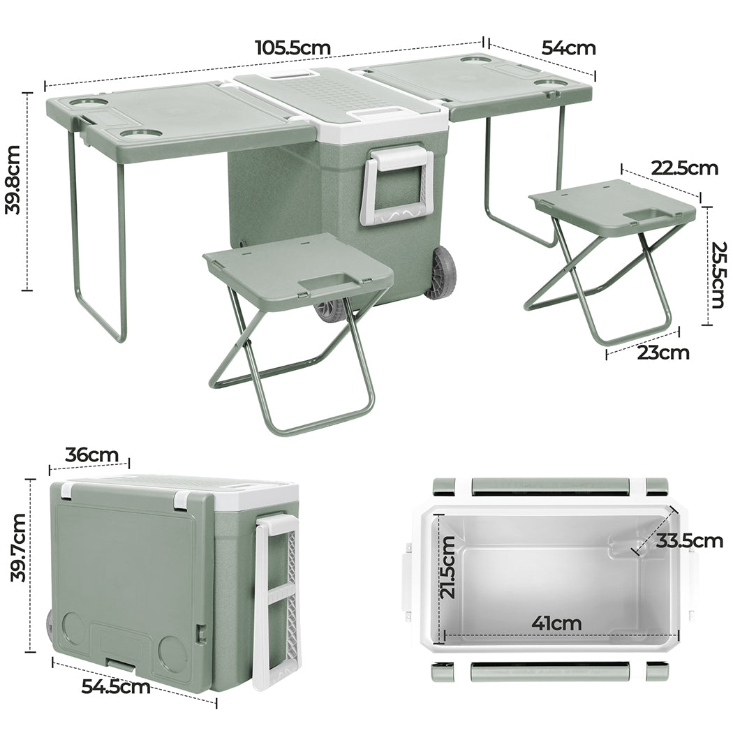 Mountview Cooler Ice Box With Table Chair 32L Portable Wheeled Camping Outdoor-1910112213910294530