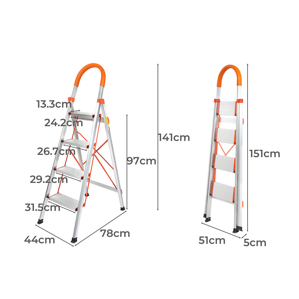 Traderight 4 Step Ladder Folding Aluminium-1954802743076065282