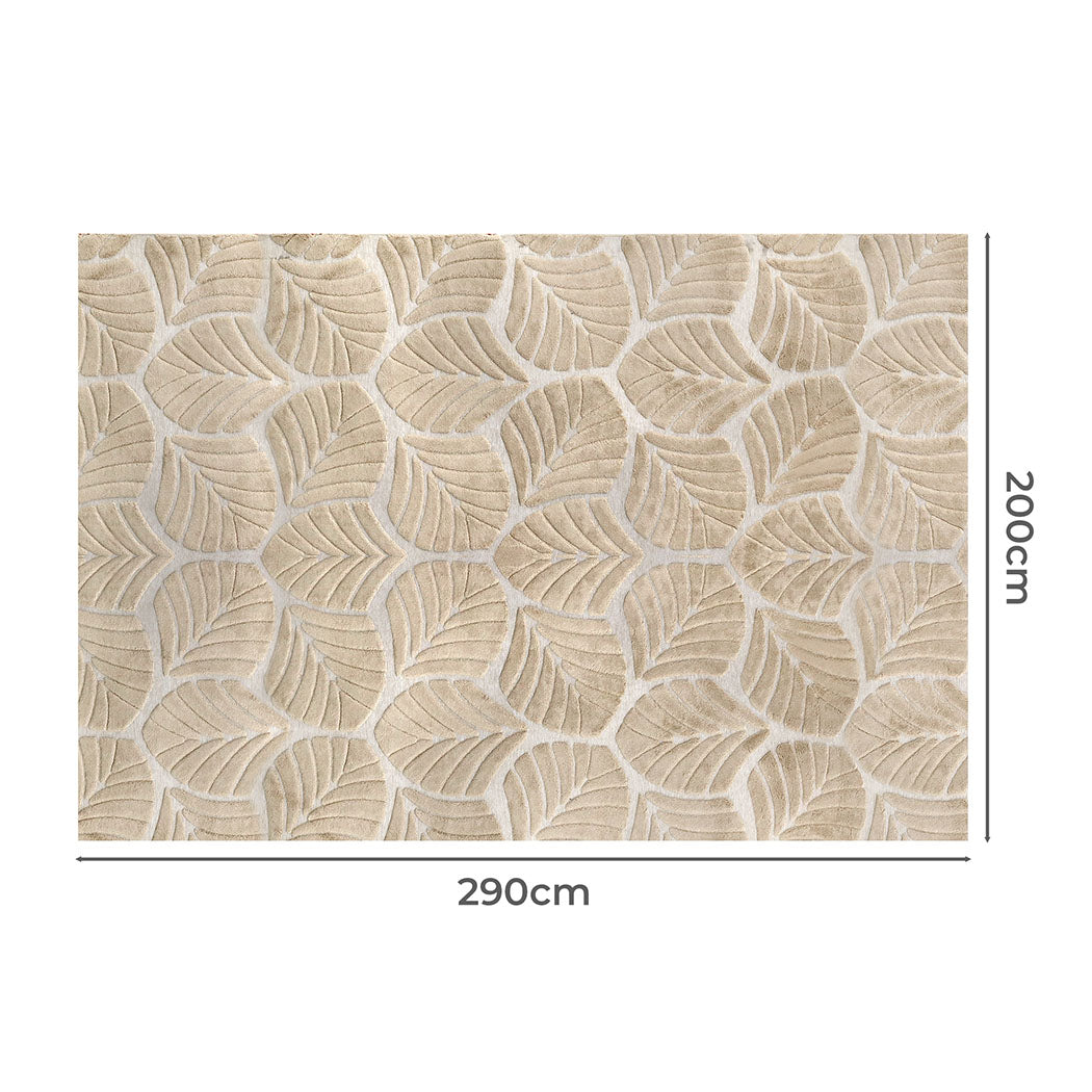 Marlow Floor Rug Soft Embossed Carpet Non Slip Plush Shaggy Rugs Leaf Pattern-1954802391383674882