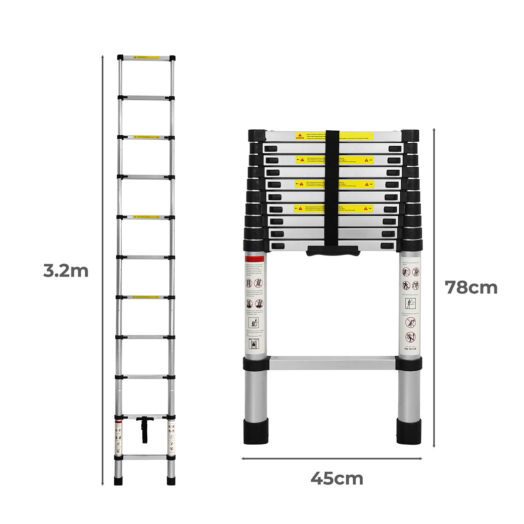 Traderight Multipurpose Ladder Telescopic 3.2M Silver 3.2 Meter-1954802734158974978