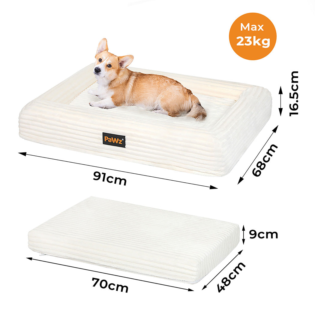 Pawz L Size Orthopedic Dog Bed with Corduroy Removable Cover Waterproof Washable Beige-1973193547448455170