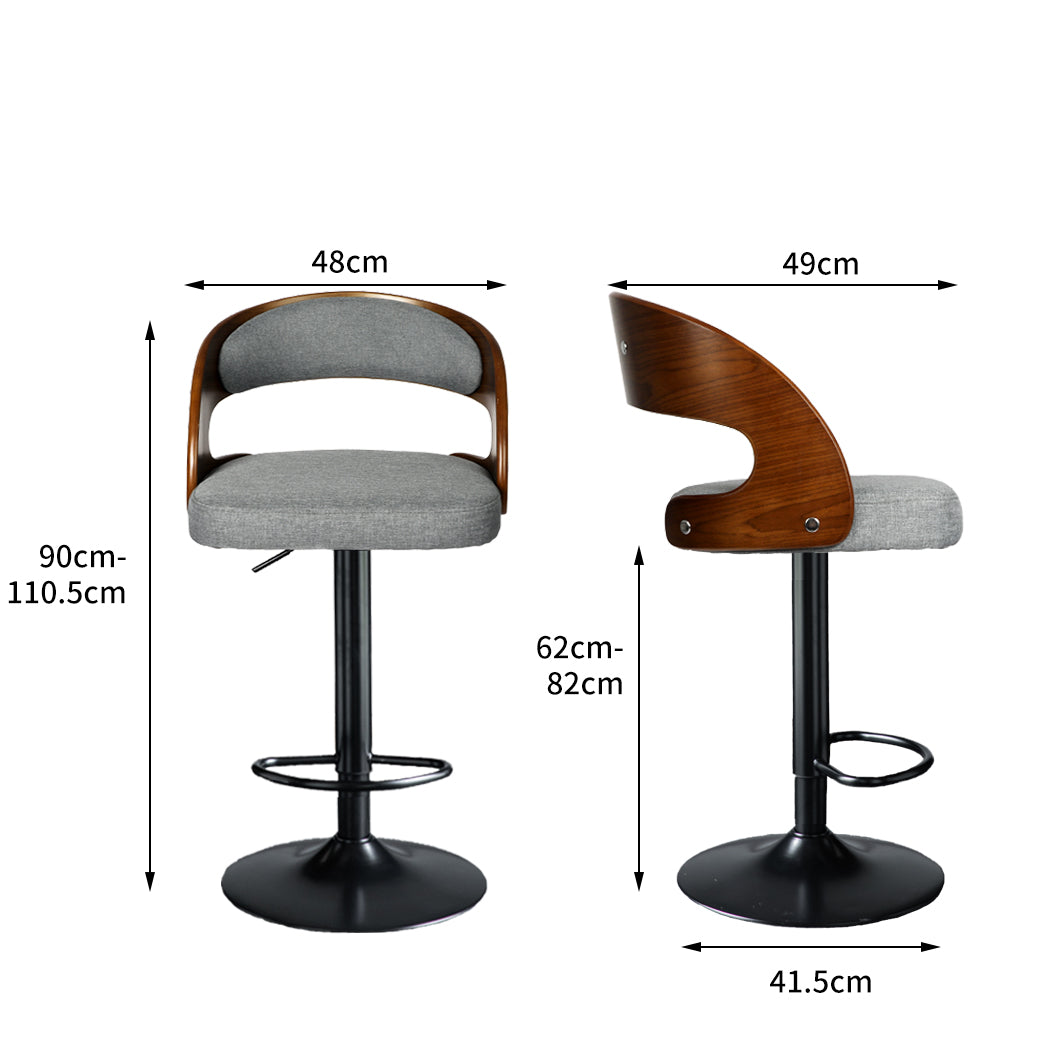 Levede 1x Kitchen Bar Stools Gas Lift Grey-1910113240738828290