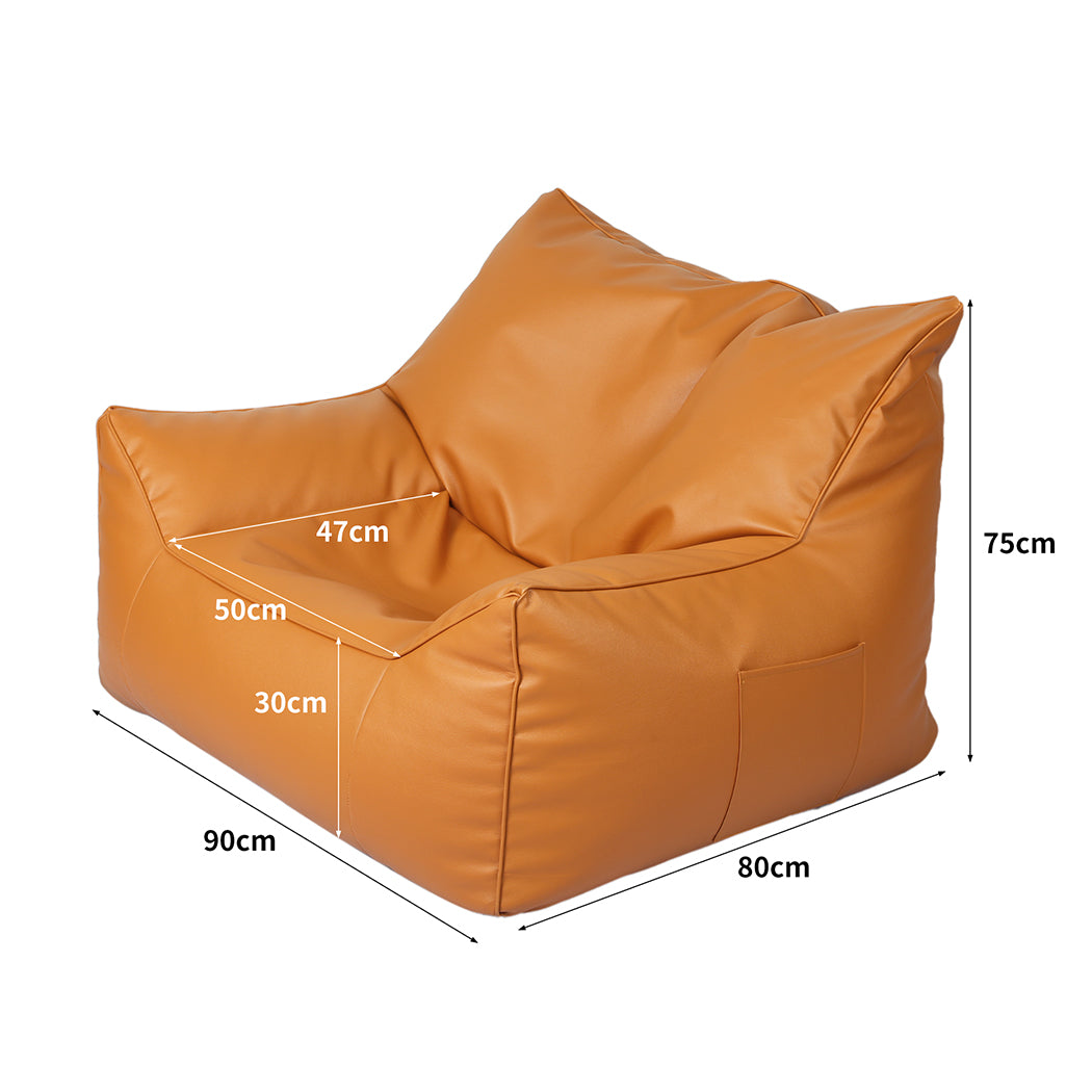 Marlow Bean Bag Chair Cover PU Indoor Brown-1973194022369497090