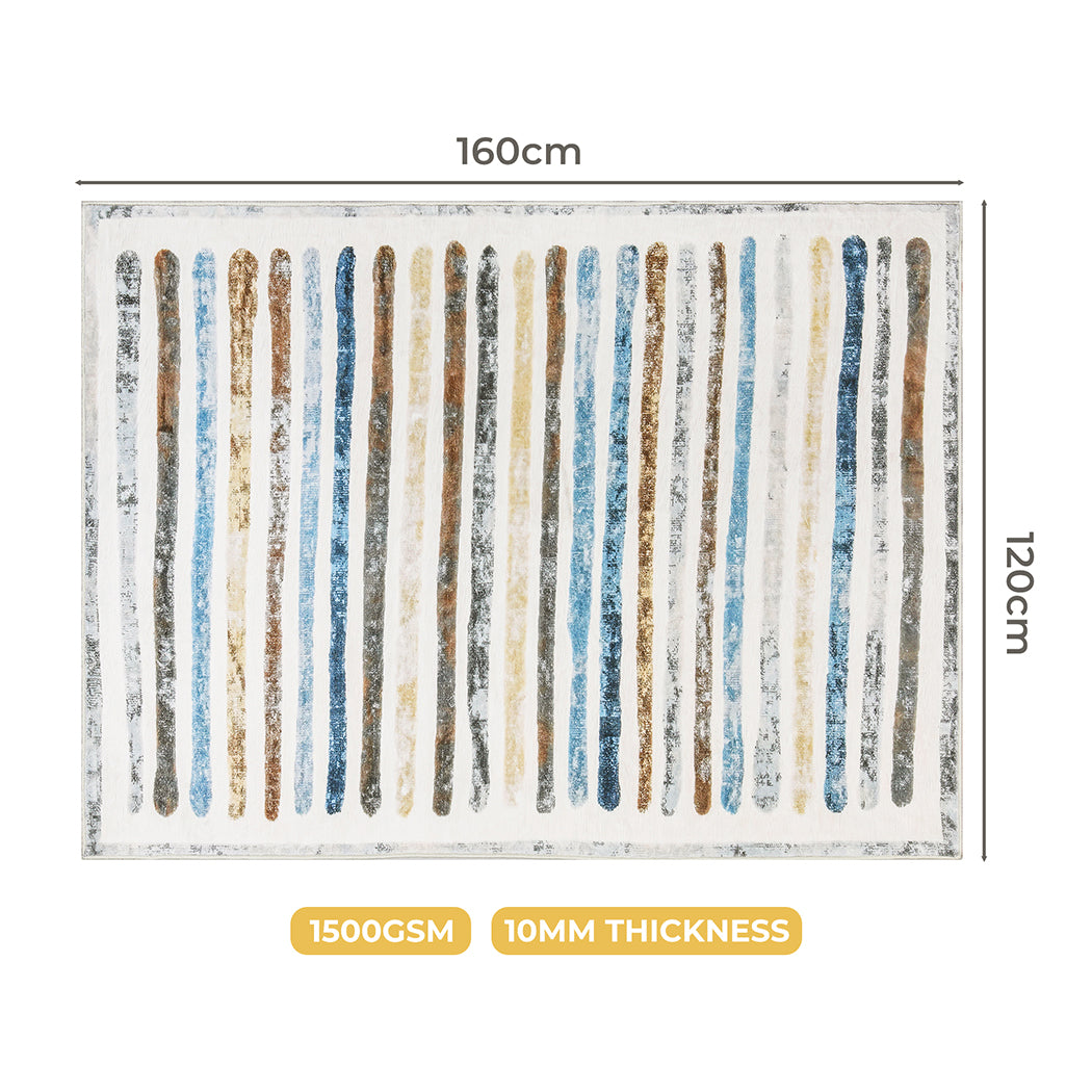 Marlow Floor Rug Short Pile Washable Carpet Soft Plush Non Slip Stripe 160x120-1910112210076700674