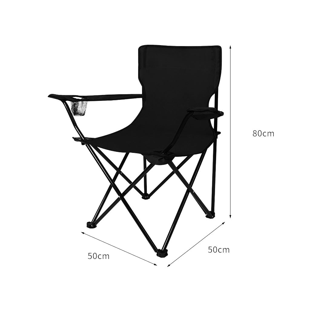 Levede 2Pcs Camping Chairs Folding Arm Black-1954802874940788738