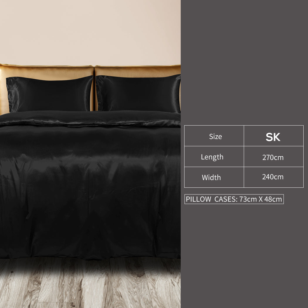 DreamZ Silky Satin Quilt Cover Set Bedspread Black Super King-1910113199211024386