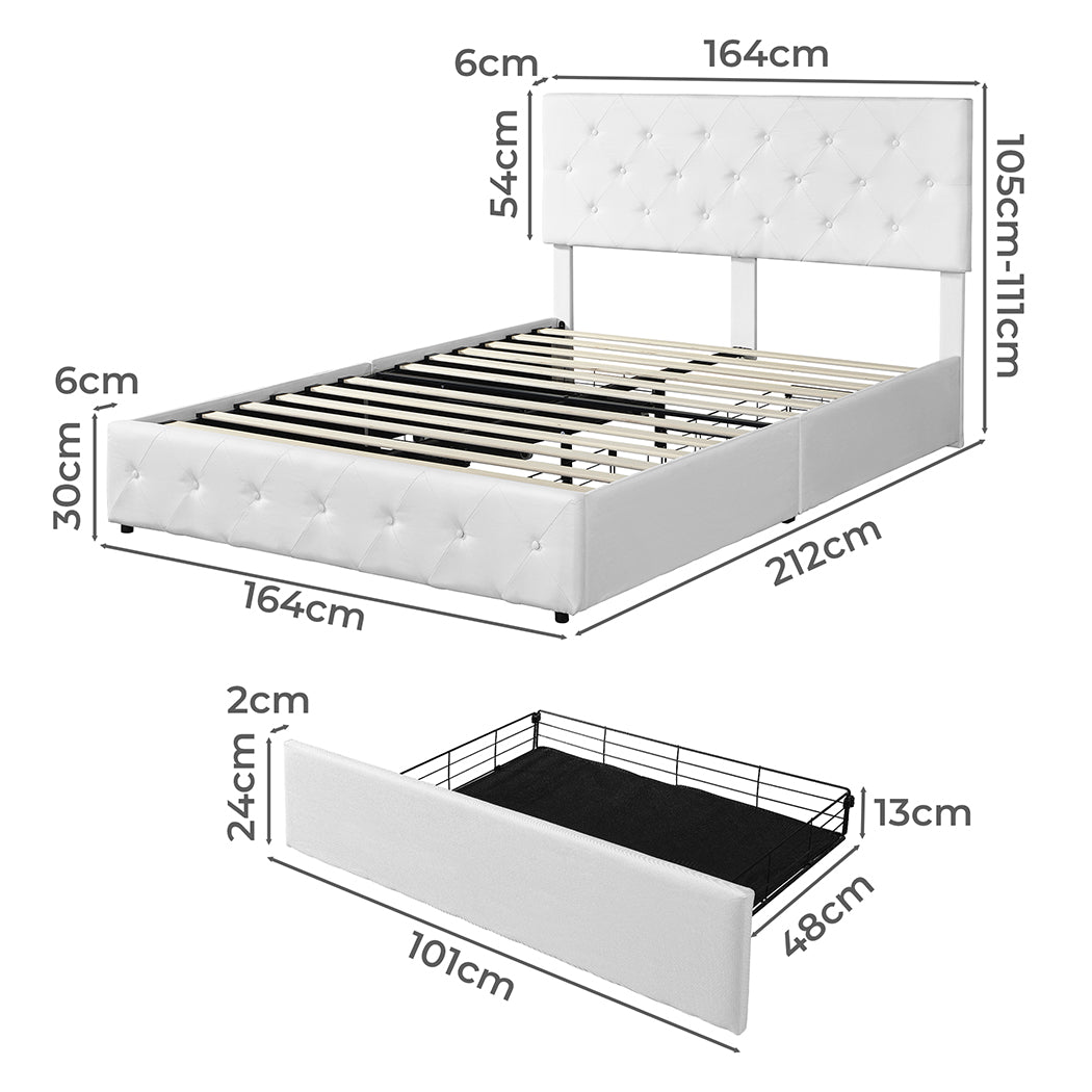 Levede Queen Bed Frame Tufted 4 Drawer-1954802933145145346