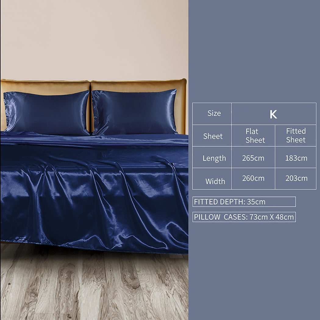 DreamZ Silky Satin Sheets Fitted King Blue-1954802913859735554
