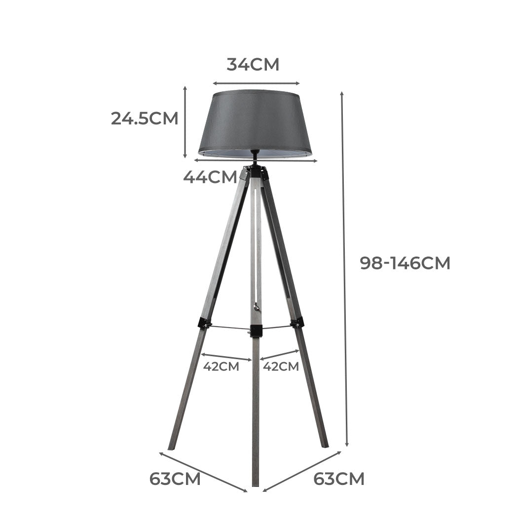 EMITTO Tripod Wooden Floor Lamp Shaded Grey-1954802835606605826